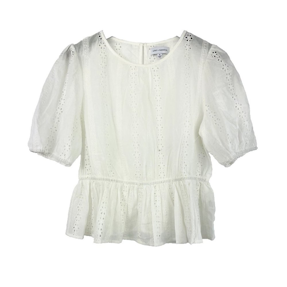 LOST + WANDER Women's Cotton White Blouse MEDIUM